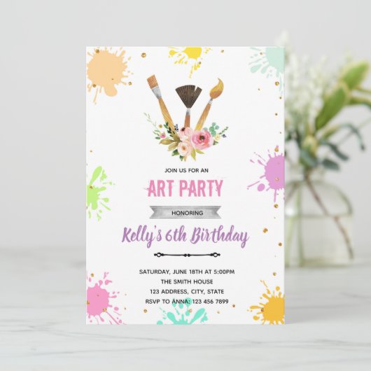 Bloemschilderkunst uitnodiging (Staand voorkant)