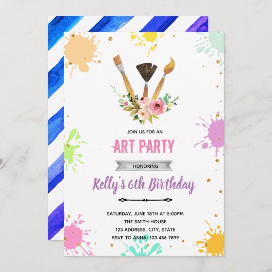 Bloemschilderkunst uitnodiging (Voorkant / Achterkant)