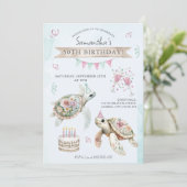 Bloemschildpad verjaardagsfeestje uitnodiging (Staand voorkant)