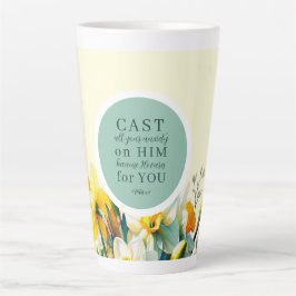Bloemschrift 1 Petrus 5:7 Latte mok