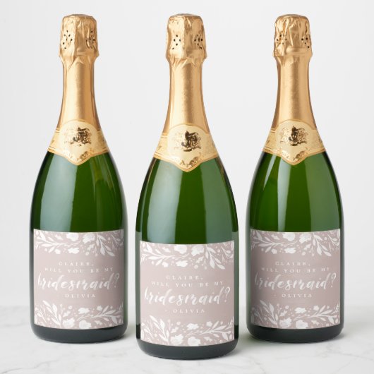 Bloemschrift Be My Bridesmaid Bottle Sparkling Wijnetiket (Flessen)