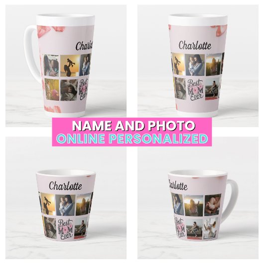 Bloemschrift Beste Moeder ooit Moeder's Fotocollag Latte Mok