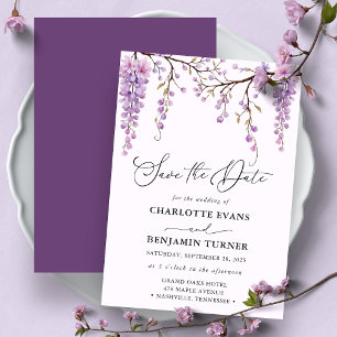 Bloemschrift Paarse Wisteria Save The Date Kaart