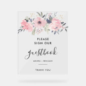 Bloemschrift Roze Waterverf Bruiloft Gastenboek Acryl Bord (Voorkant)