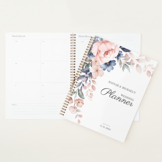Bloemschrift Waterverf Roze Bloemen Bruiloft Planner (Display)