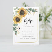 Bloemschrift Zonnebloem QR Code Bruiloft RSVP Kaartje (Staand voorkant)