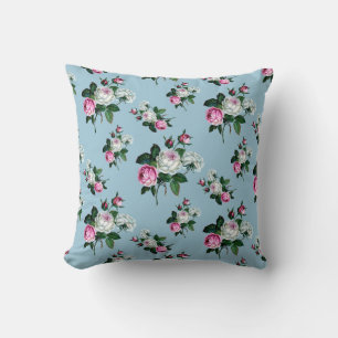 Bloemschurftige Chic, Roze Witte Rozen, Blauw Kussen