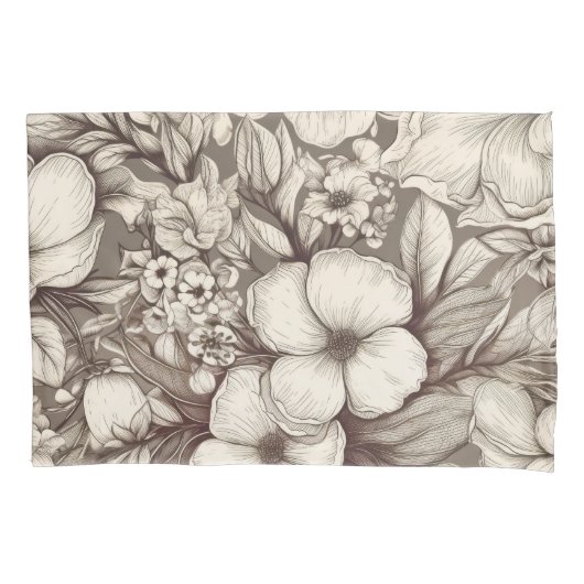 bloemsepiapatroon (10) kussensloop (Voorkant-Links)