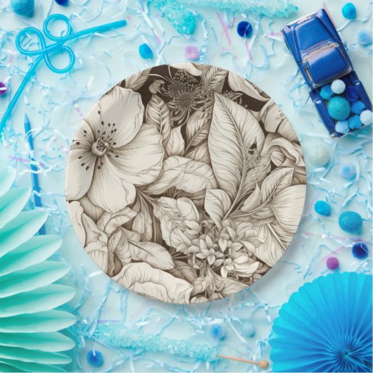  bloemsepiapatroon (10) papieren bordje (Feest)