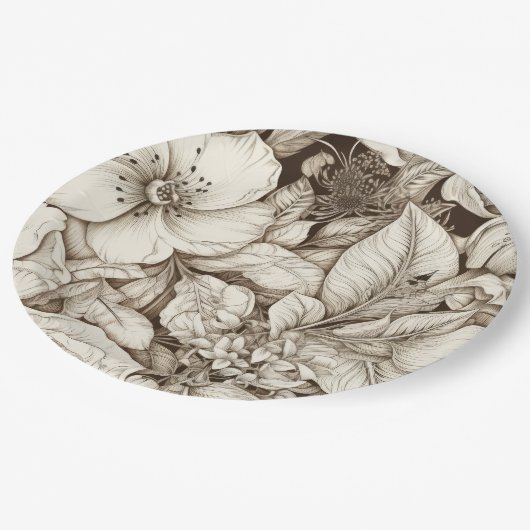  bloemsepiapatroon (10) papieren bordje (Gekanteld)