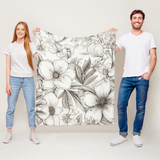 bloemsepiapatroon (11) fleece deken (In situ)