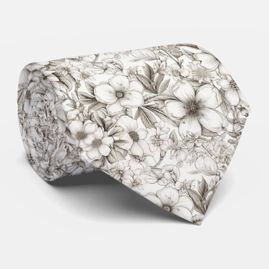  bloemsepiapatroon (11) stropdas (Opgerold)