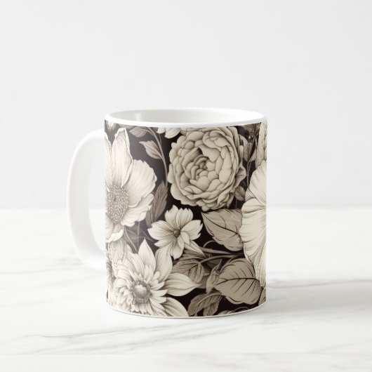 bloemsepiapatroon (12) koffiemok (Voorkant links)