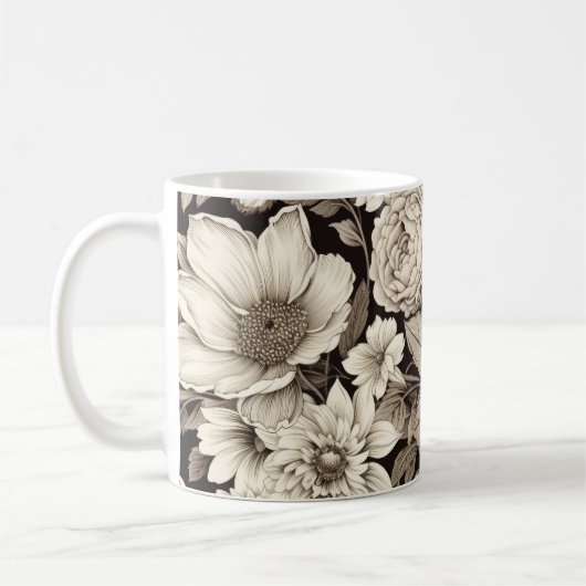 bloemsepiapatroon (12) koffiemok (Links)