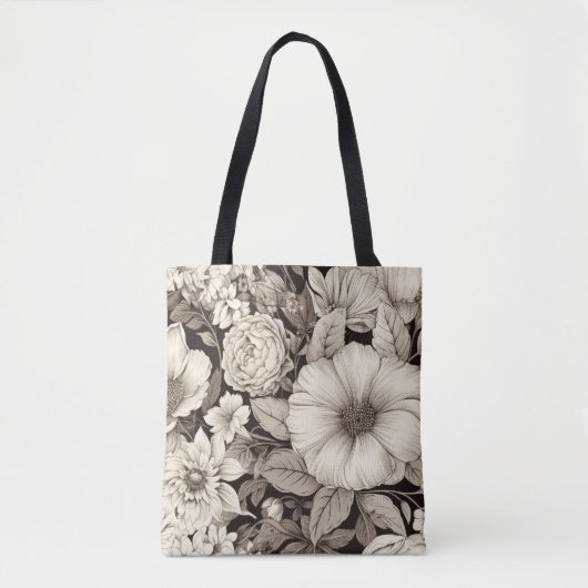 bloemsepiapatroon (12) tote bag (Voorkant)