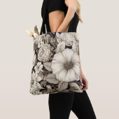 bloemsepiapatroon (12) tote bag (Dichtbij)