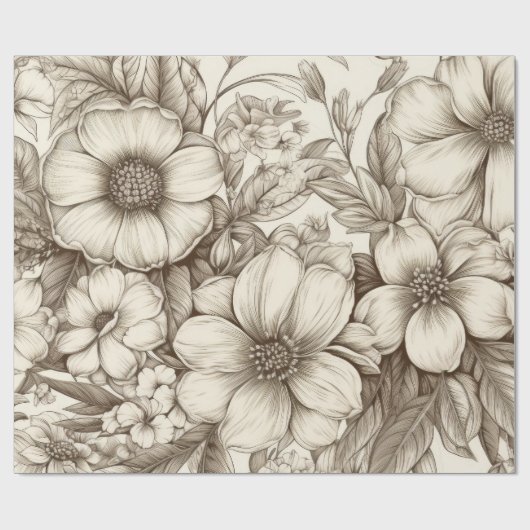  bloemsepiapatroon (13) cadeaupapier (Vlak)