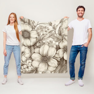 bloemsepiapatroon (13) fleece deken