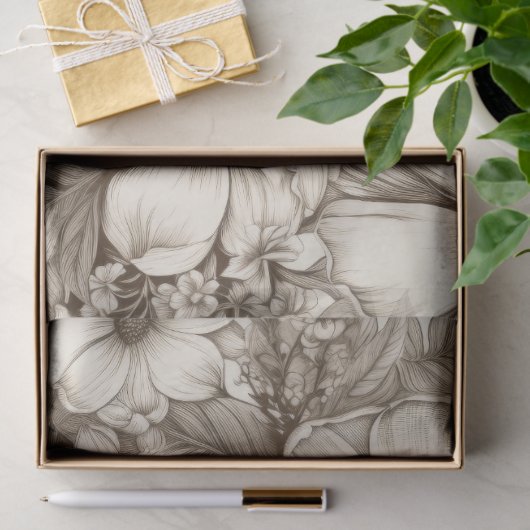  bloemsepiapatroon (13) tissuepapier (Geschenk)