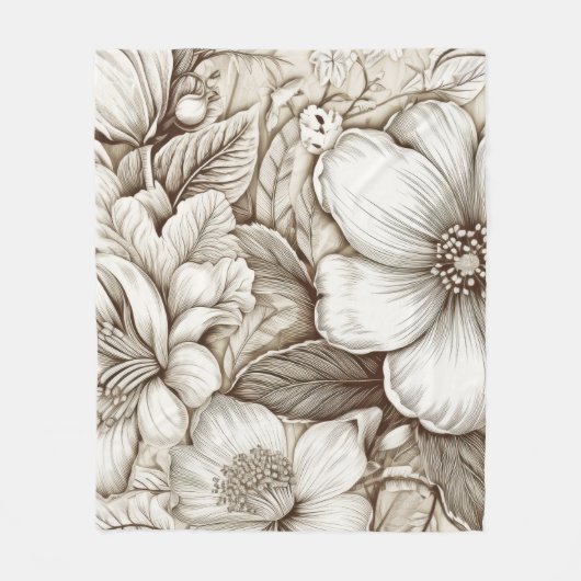  bloemsepiapatroon (15) fleece deken (Voorkant)