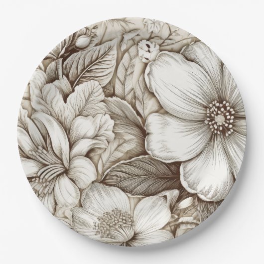  bloemsepiapatroon (15) papieren bordje (Voorkant)