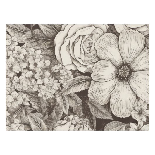 bloemsepiapatroon (1) tafelkleed (Voorkant (Horizontaal))