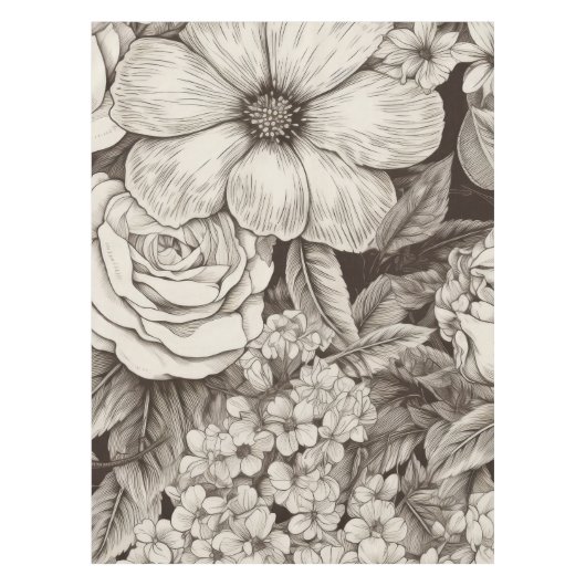 bloemsepiapatroon (1) tafelkleed (Voorkant)