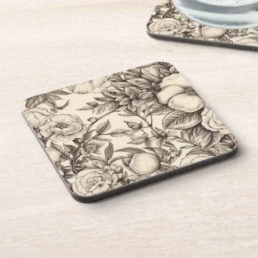  bloemsepiapatroon (2) bier onderzetter (Linkerzijde)