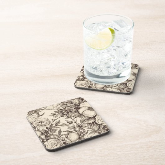  bloemsepiapatroon (2) bier onderzetter (Rechterzijde)