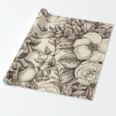  bloemsepiapatroon (2) cadeaupapier (Uitgerold)