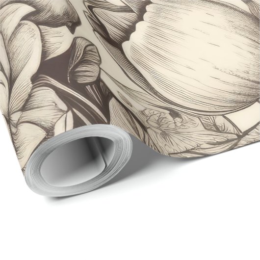  bloemsepiapatroon (2) cadeaupapier (Rol Hoek)