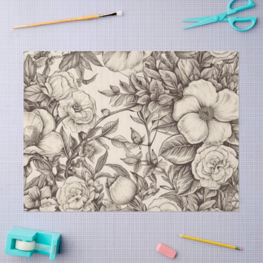  bloemsepiapatroon (2) tissuepapier (Craft)