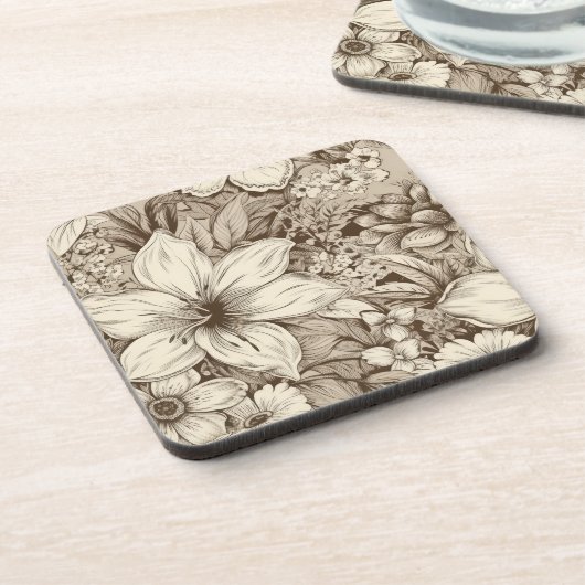  bloemsepiapatroon (3) bier onderzetter (Linkerzijde)