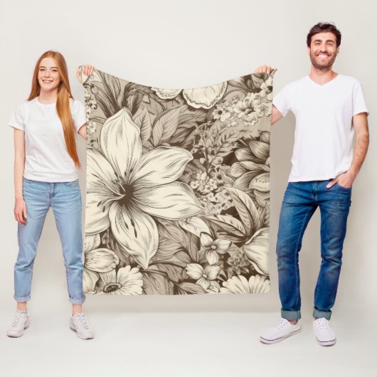  bloemsepiapatroon (3) fleece deken (In situ)