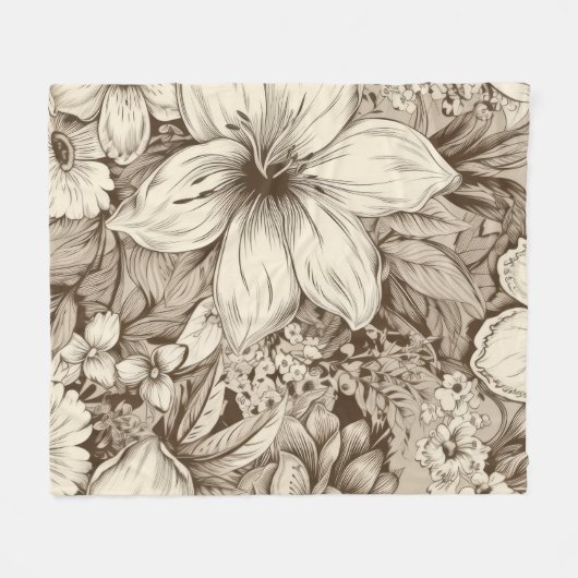  bloemsepiapatroon (3) fleece deken (Voorkant (Horizontaal))