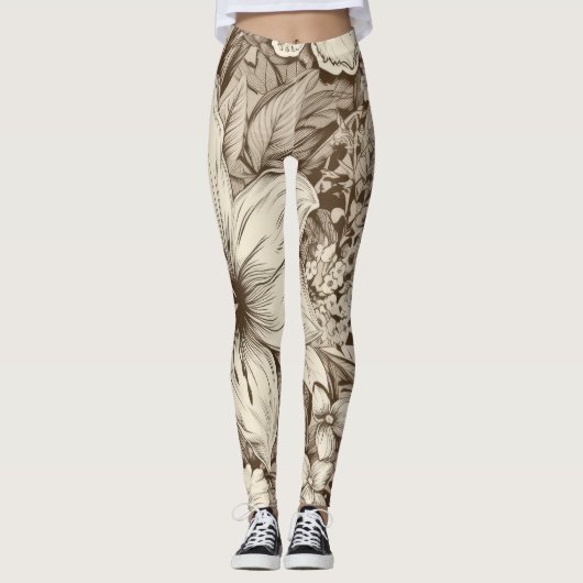 bloemsepiapatroon (3) leggings (Voorkant)