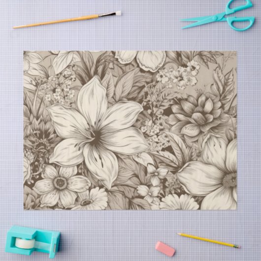 bloemsepiapatroon (3) tissuepapier (Craft)