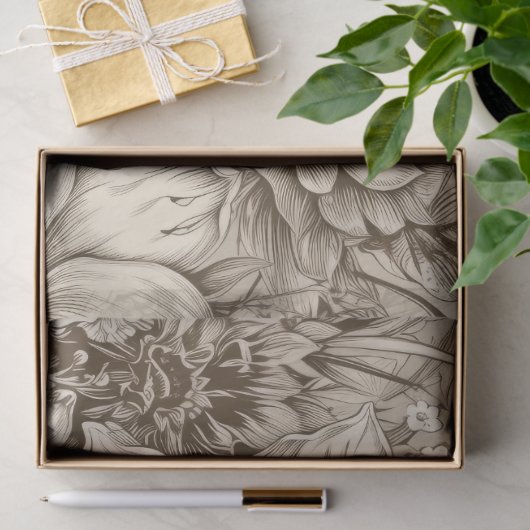 bloemsepiapatroon (3) tissuepapier (Geschenk)