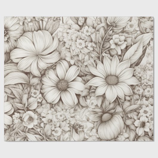  bloemsepiapatroon (5) cadeaupapier (Vlak)