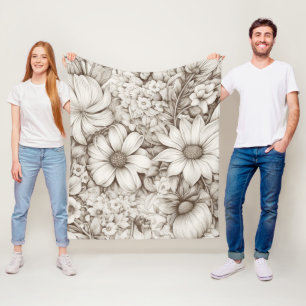 bloemsepiapatroon (5) fleece deken