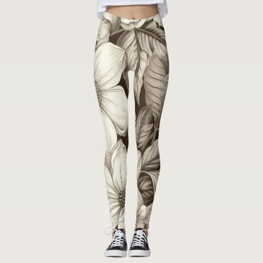  bloemsepiapatroon (6) leggings (Voorkant)