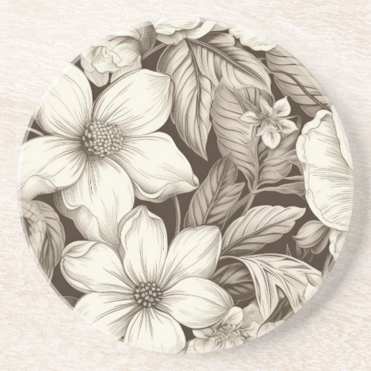 bloemsepiapatroon (6) zandsteen onderzetter (Voorkant)