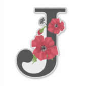 Bloemset, monogram J, letter J, bloemen, monogra Sticker (Voorkant)