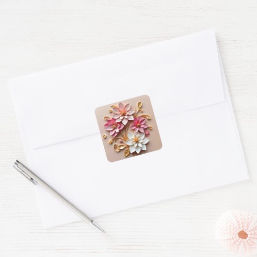  bloemsierpapier | Bloemen Vierkante Sticker (Envelop)