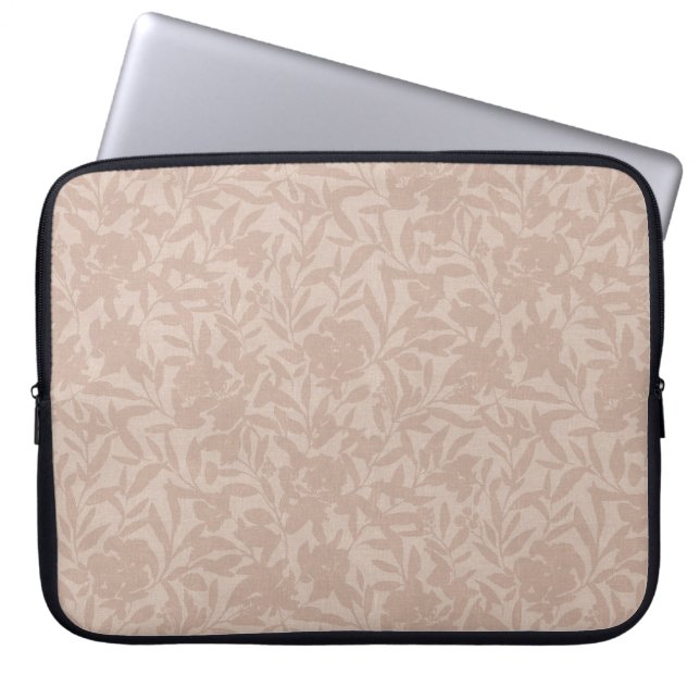 Bloemsilhouetten mocha mousse warm bruin laptop sleeve (Voorkant)
