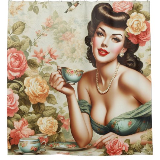  bloemspeld omhoog douchegordijn (Voorkant)