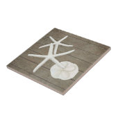 Bloemstaartschelp Sanddollarschelpen Weer Hout Tegeltje (Zijkant)