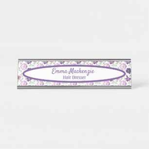 Bloemstation Paarse Bloemen Bureaublad Naambord Bureau Naambordje
