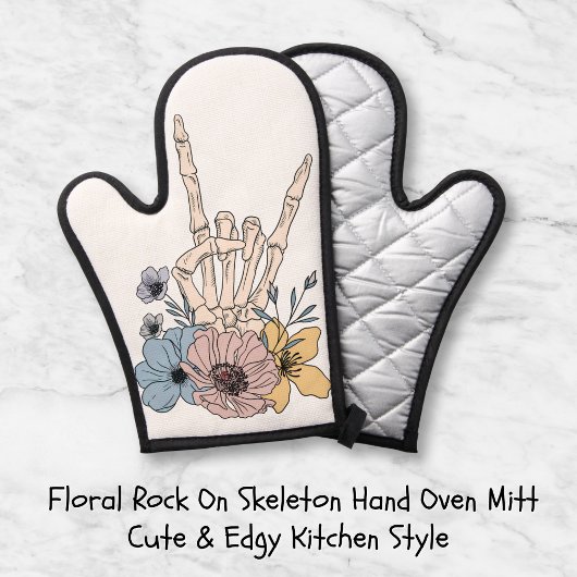 Bloemsteen op skelet Hand Oven Mitt Ovenwant
