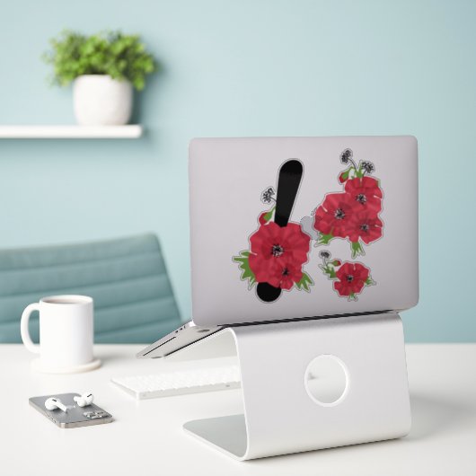 Bloemstel, bloemen, monogram, monogram bloem sticker (Laptop op bureau)